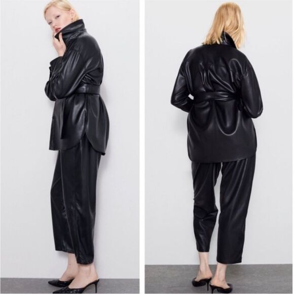 Zara Faux Leather Slouchy Pants - Picture 3 of 10